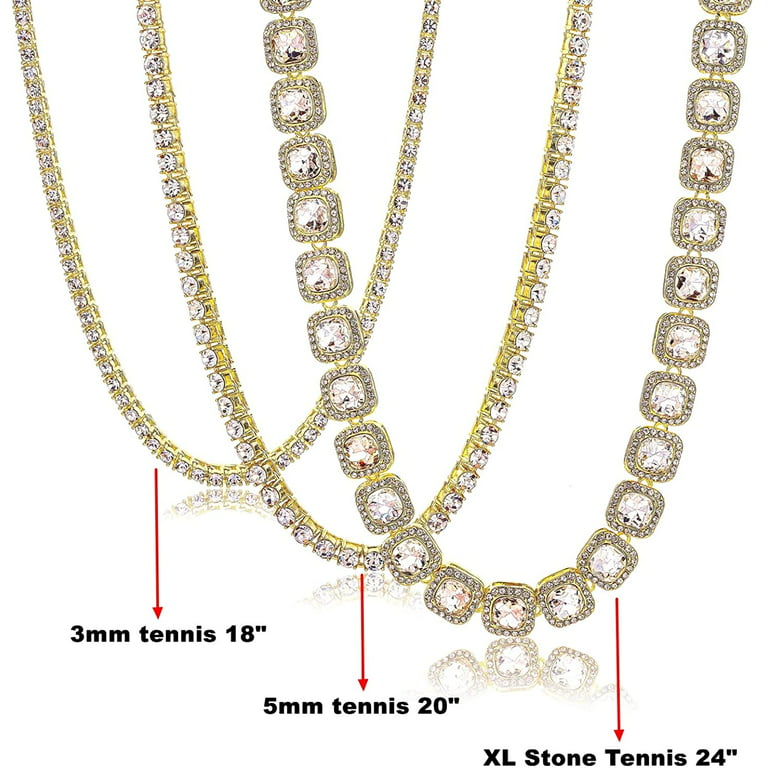 HH Bling Empire Gold Tennis and Cuban Link Chain for Men,Iced Out