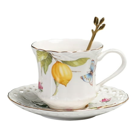 

1 Set European Style Ceramic Coffee Cup Tea Cup with Plate Spoon (Assorted Color)