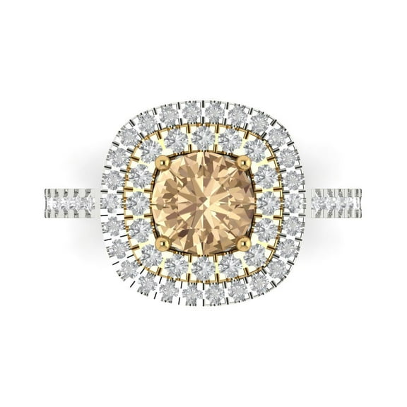 Halo Engagement Ring for Women - 1.615ct Yellow Moissanite in 14K White/Yellow Gold Promise Ring