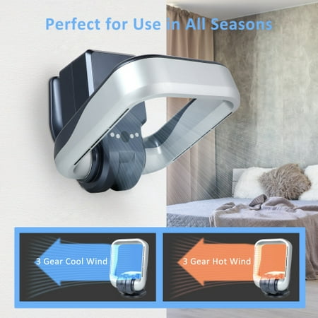 

InfiniPower Wall Mounted Fan Bladeless with Remote Controller 2-in-1 No Leaf Heater & Fan Combo with Rotatable Head 9-Hour Timing 3 Gear Normal & Heating Airflow Adjustable Grey 15.7