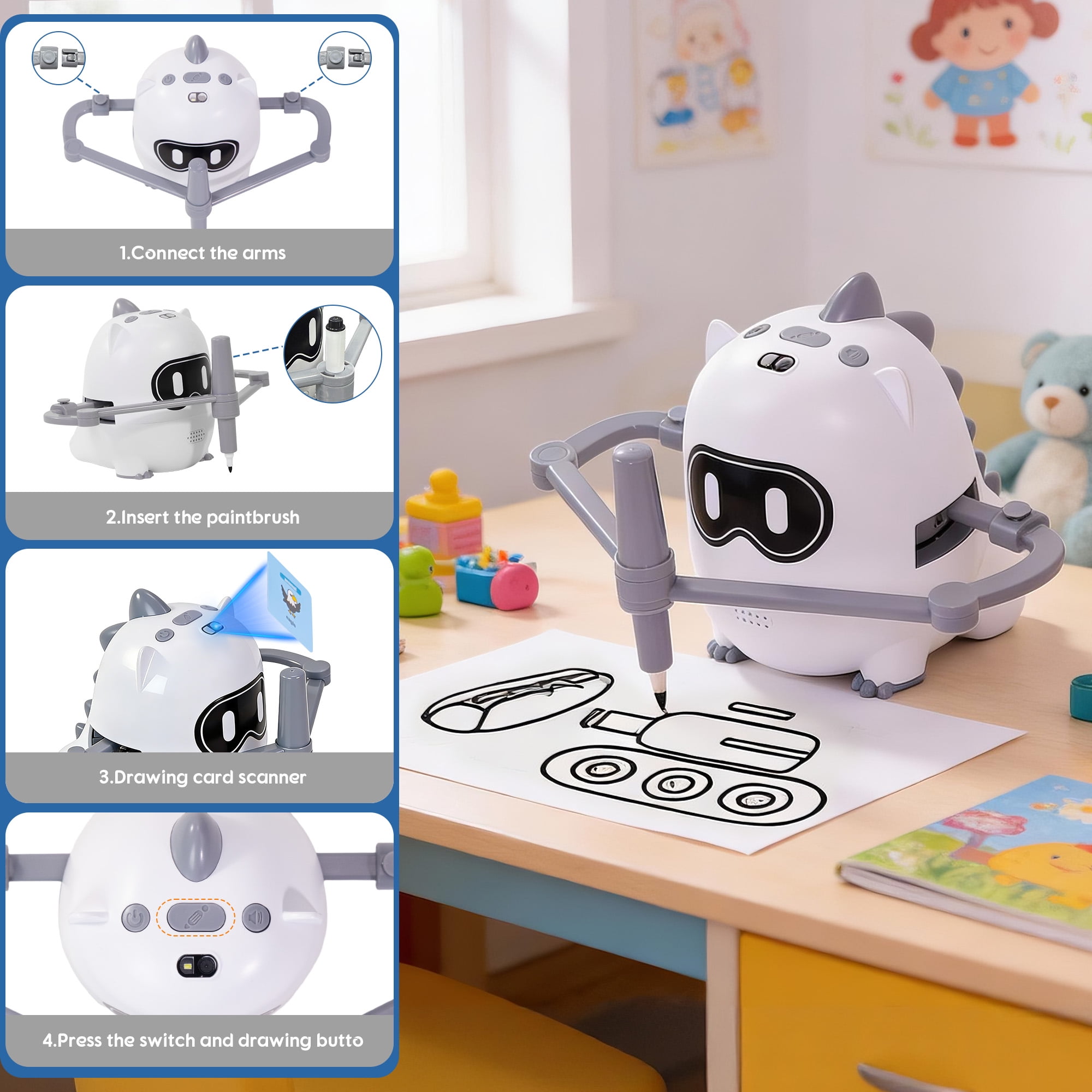 Learning Drawing Robot for Kids, Educational Robot Toys with Voice Interaction, Montessori Painting Smart Robots for Boys Girls birthday gifts Age 2-3-4
