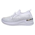 thumbnail image 6 of Wedge Sneakers for Women Sparkly Rhinestone Knit Mesh Casual Lace up Antislip Walking Shoes Slip on Stretch Sock Shoes White Size 8.5, 6 of 6