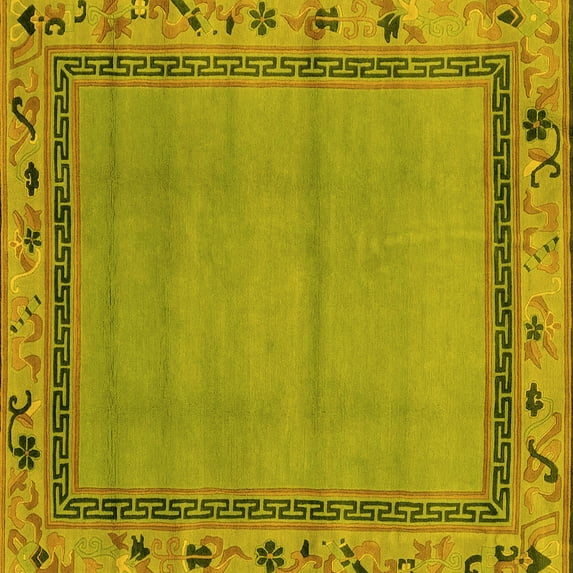 Ahgly Company Machine Washable Indoor Square Oriental Yellow Asian Inspired Area Rugs, 4' Square