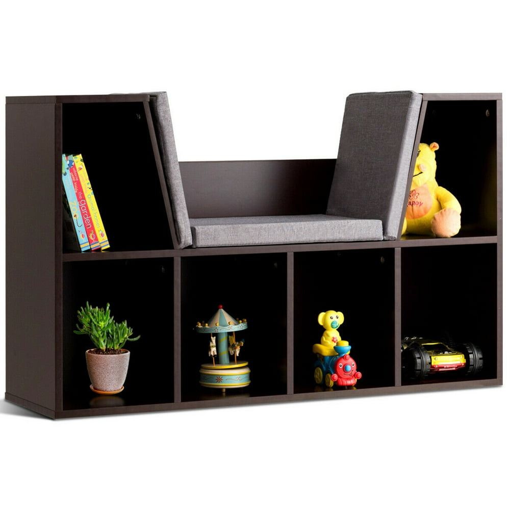 Costway 6 Cubby Kid Storage Cushioned Bookcase MultiPurpose
