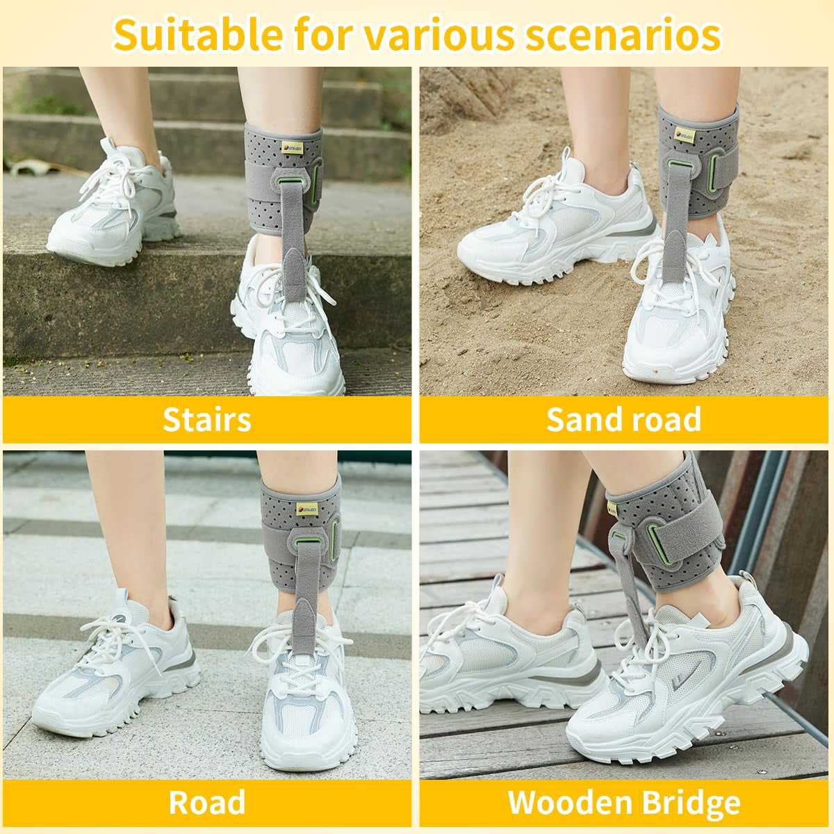 Tenbon Ankle Support Drop Foot Brace Orthosis - Comfort Cushioned Adjustable Wrap Compression For Improved Walking Gait, Prevents Cramps Ankle Sprains (Gray)