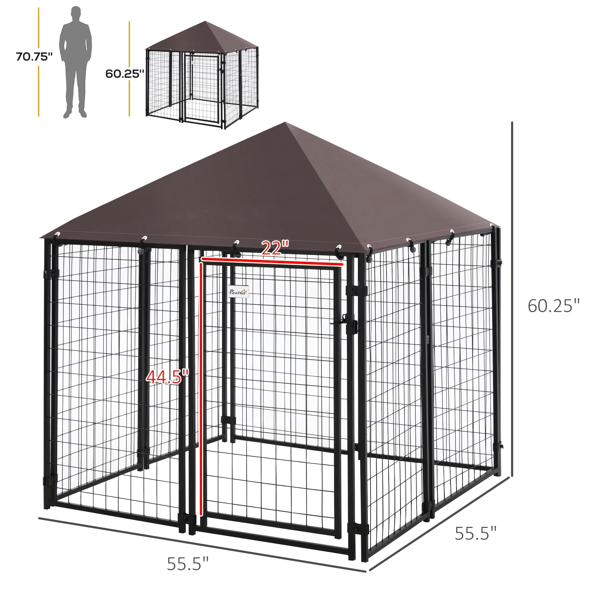 PawHut 4.6' x 4.6' x 5' Outdoor Dog Kennel, Walk-in Pet Playpen, Welded Wire Steel with Water and UV-Resistant Canopy, Black