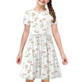 thumbnail image 5 of MKOSPLRT Girls Short Sleeve Floral Dress Kids Boho Casual Twirly Skater Dress Retro Boho Flowy Pleated Dress for Girls 4-14 Years, 5 of 8
