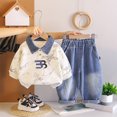 thumbnail image 5 of Toddler Baby Boy Clothes Infant Fall Winter Outfits Striped Waffle Long Sleeve Crewneck Sweatshirts Pants 2-3Years, 5 of 9