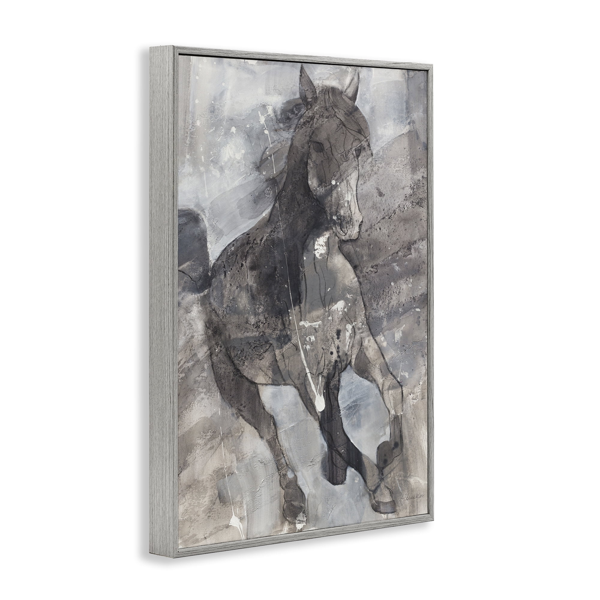 Stupell Industries Free Spirit Stallion Animals & Insects Painting Gray Framed Art Print Wall Art, 20 x 30