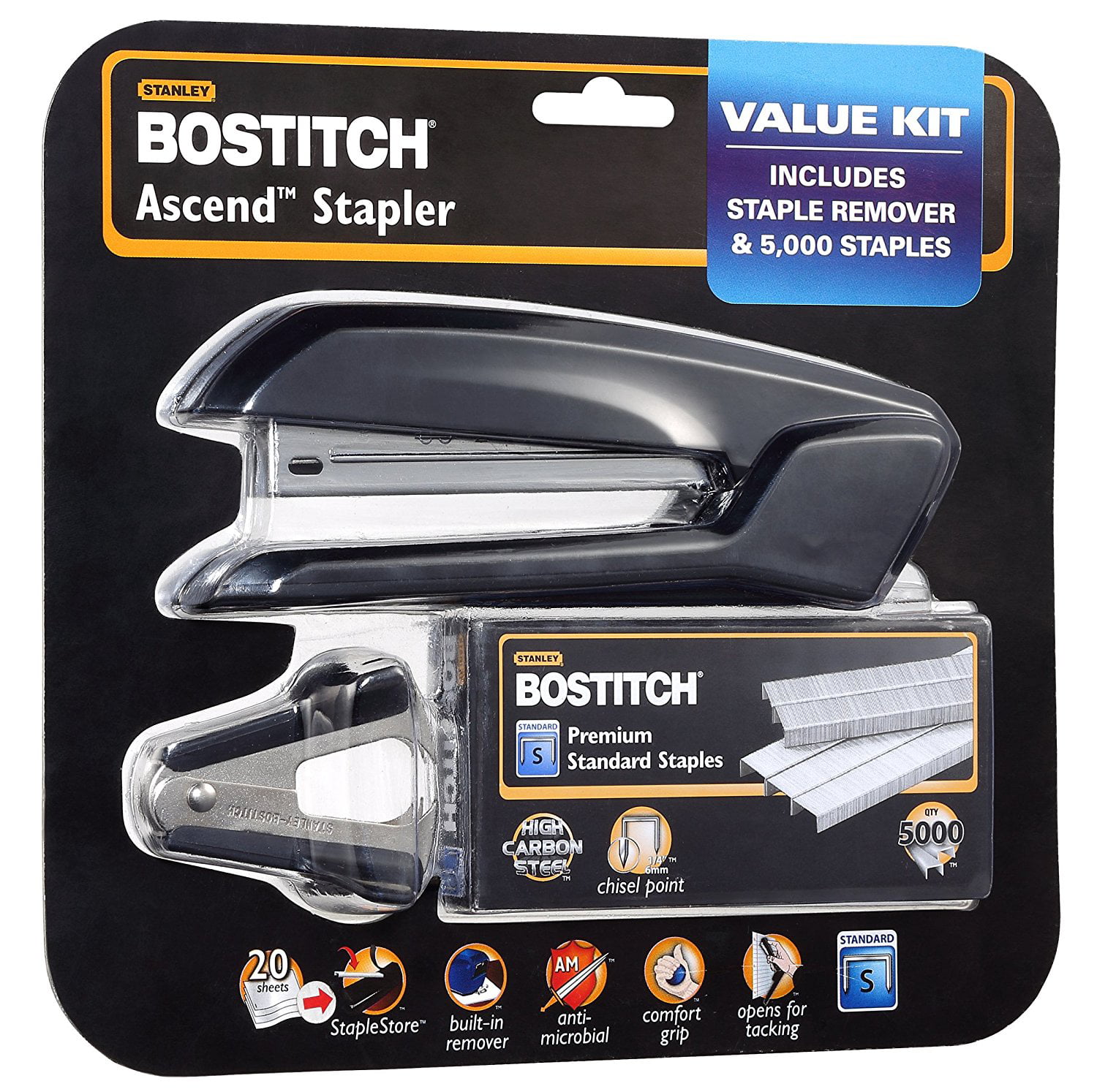 Bostitch Ascend 3 in 1 Stapler With Integrated Remover & Staple Storage Black for sale online 