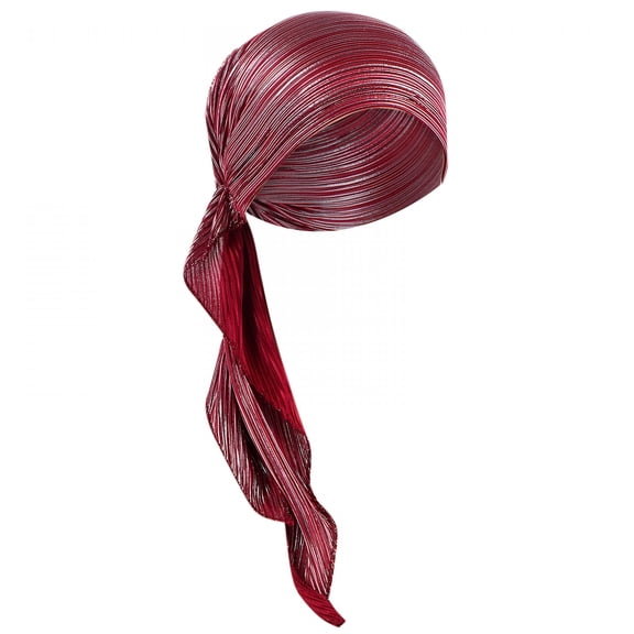 TELOLY Pirate Scarf Women Solid Ruffle Chemo Hat Headwear Head Wraps Turbans Beanie Cap Headwraps Wine Pirate Head Scarf Women One Size, Women