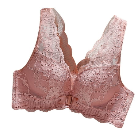Yyeselk Lace Bras for Women Front Cloasure No Underwire Bra Comfort Push Up Everyday Bra Full Coverage Wireless Bra Pink 42/95C