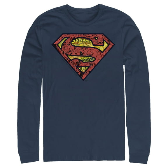 Men's Superman Logo Collage Long Sleeve Shirt Navy Blue Small