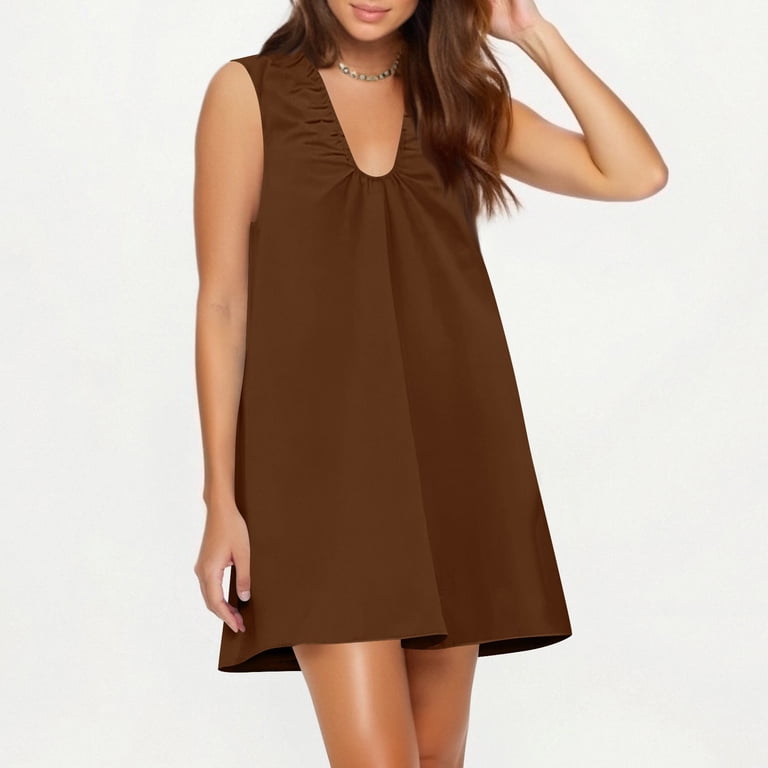 Blmnix Fall Wedding Guest Dresses for Women Casual Work Mini Tank Plain  Comfy Sleeveless V-Neck Dresses - Walmart.com