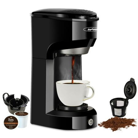 

Superjoe Single Serve Coffee Maker Brewer for Single Cup Capsule with 6-14OZ Reservoir One-Touch Button Coffee Machines Black