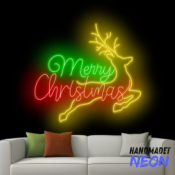 Handmadetneonsign Merry Christmas Neon Sign, Christmas Reindeer Led Sign, Christmas Gift Wall Art, Xmas Decor 81504