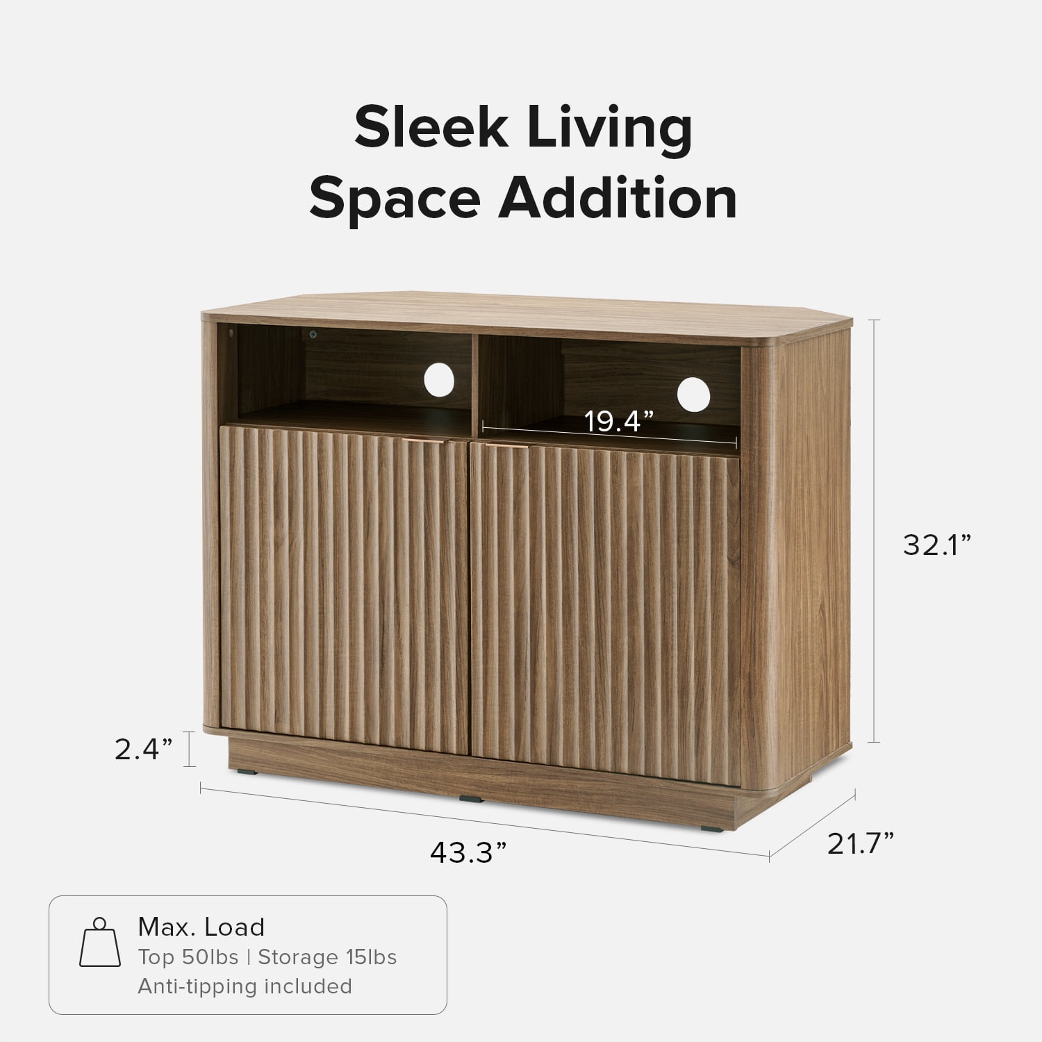 Mopio Brooklyn Mid-Century Modern Storage Cabinet, Corner TV Stand for TVs up to 50" (Walnut)