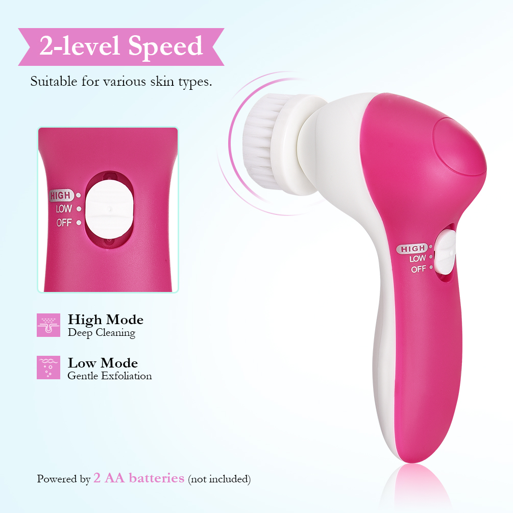 5 in 1 Facial Cleansing Brush- Face Spin Brush Set, Deep Cleansing, Gentle Exfoliating, Removing Blackheads, Massaging, Face and Body - image 2 of 8