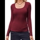 thumbnail image 3 of Camisas de Larga con Cuello Redondo para Mujer, Blusas Informales de Punto Acanalado de Corte Ajustado, Camisetas Básicas de Trabajo para Verano y Otoño. Vino Tinto XL, 3 of 9