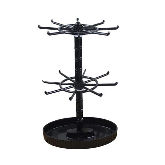 Soporte giratorio para exhibición de joyas, soporte para pulseras, torre para pendientes, soporte giratorio colgante. Negro de 2 niveles