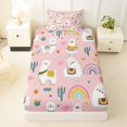 thumbnail image 4 of Manfei Boho Llama Twin Sheets, Western Cactus Floral Bedding, Pink, 3pcs, 1 Flat Sheet, 1 Fitted Sheet and 1 Pillowcase, 4 of 6