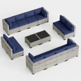 thumbnail image 7 of 14-Piece Outdoor Patio Furniture Set, PE Wicker Rattan Sectional Sofa Conversation Set with Tempered Glass Table & Thick Cushions - All-Weather Garden, Backyard Furniture,Navy Blue, 7 of 7