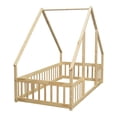 thumbnail image 6 of Twin Floor Bed, Wooden Montessori Bed Frame with Roof and Fence Guardrails, Natural, 6 of 7