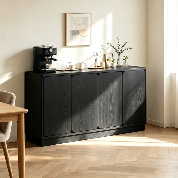 AUU 59.1" 4-Door Sideboard Buffet Cabinet with Adjustable Shelves – Large Storage Credenza for Dining Room, Kitchen, Living Room, or Entryway, Wood Grain Finish
