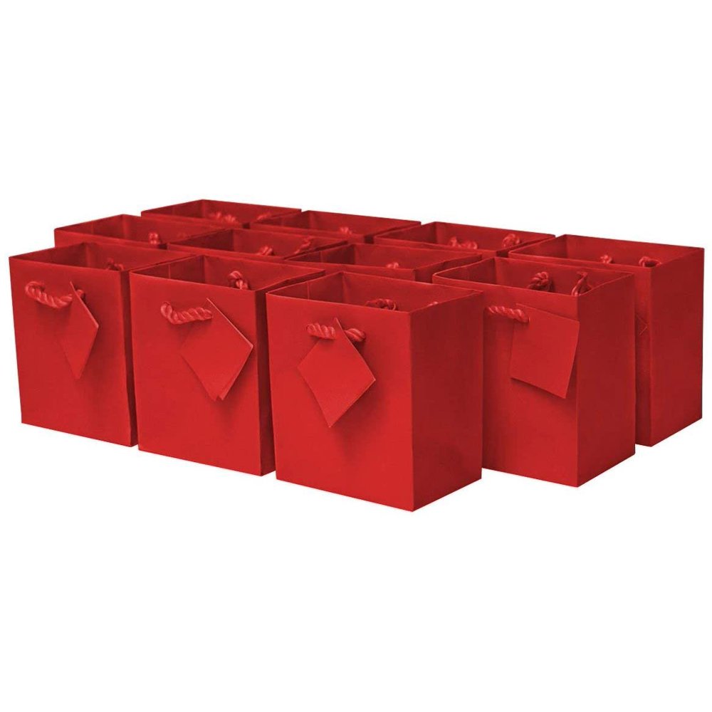 Red Gift bags with Handles, Designer Solid Red Paper Gift Wrap Bags for