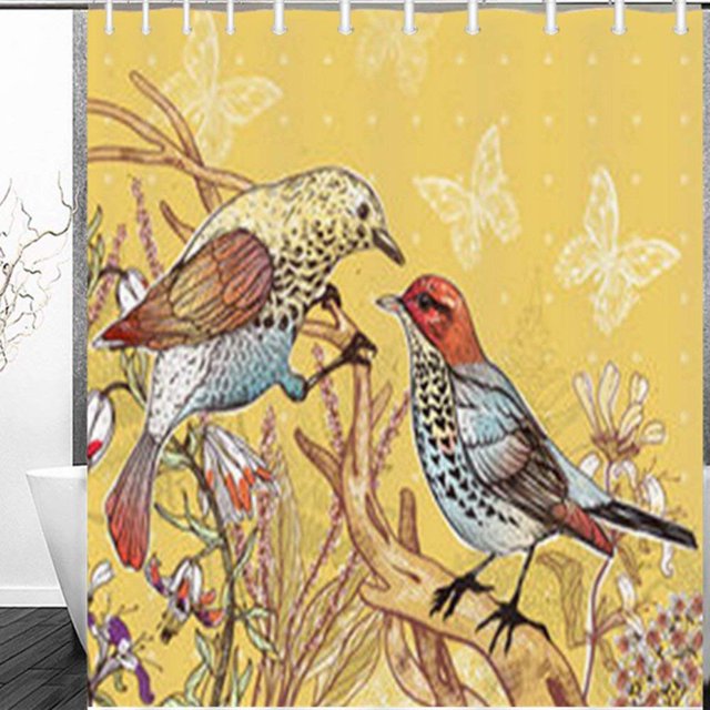 Cortina de Ducha ABPHQTO Floral Dos Pájaros del Bosque 150x180 cm