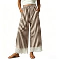 thumbnail image 2 of Edvintorg Pants for Women Plus Size Fashion Elastic Waisted Casual Trouser Striped Loose Wide Leg Pant with Pockets Women's Clothing Coffee XXL, 2 of 9