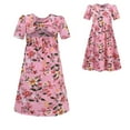 thumbnail image 2 of EHRWE Little Big Girls Dress Boho Floral Girl's Casual Summer Scoop Neck Short Sleeves Floral Flowy Print Plain Beach Princess Summer Outfits Beach Sundress, 4-5 Years, 2 of 9