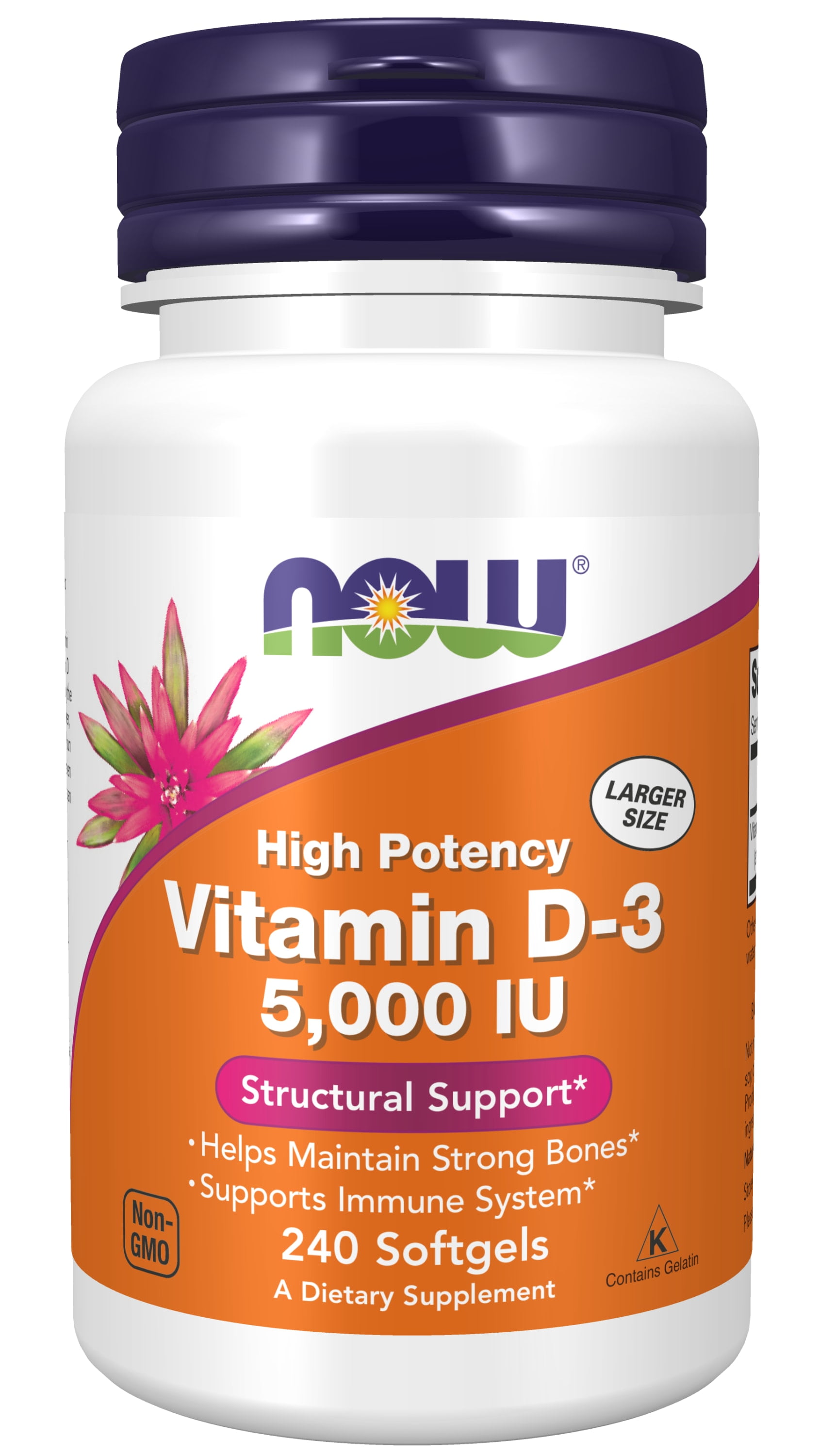 NOW Supplements, Vitamin D-3 5,000 IU, High Potency, Structural Support*, 240 Softgels