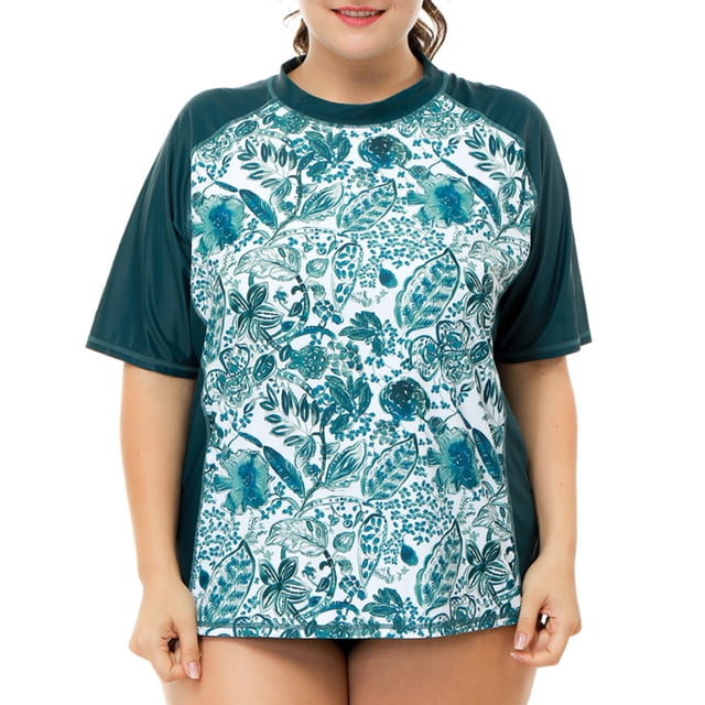 Camiseta de protección contra erupciones de talla grande para mujer, traje de baño de manga corta, protección solar UV, camisetas de baño de verano