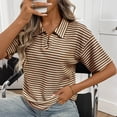 thumbnail image 7 of Ruimatai Women's Casual Striped Short Sleeve Blouse Turndown Collar Fashion Tops Soft Comfortable Elegant Summer Shirt, 7 of 7