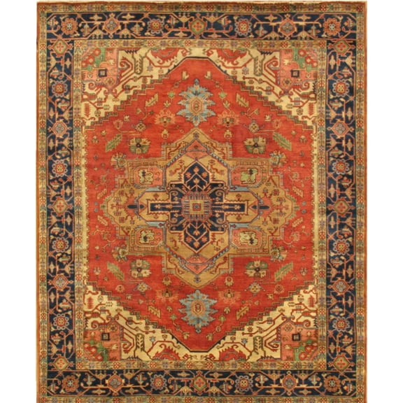 Pasargad Home Serapi 12' x 18' Hand-Knotted Wool Rust/Navy Rug - All Ages, Indoors