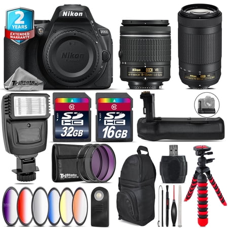 Nikon D5600 DSLR + AF-P 18-55mm VR + AFP 70-300mm VR + Slave Falsh - 48GB Kit