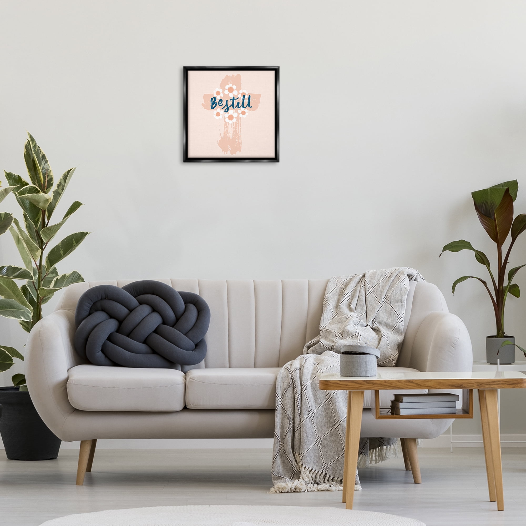 Stupell Industries Be Still Pastel Cross Religious Painting Black Floater Framed Art Print Wall Art, 18 x 18