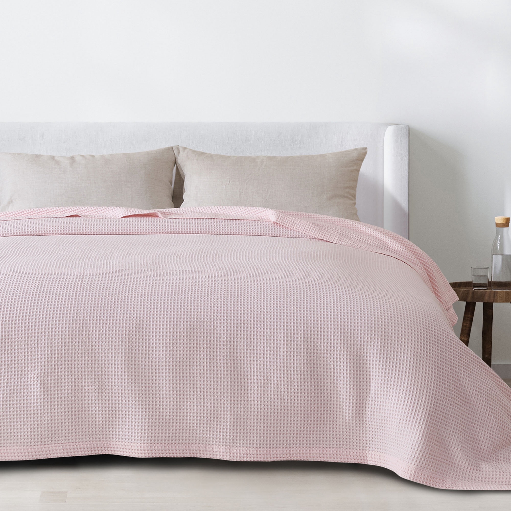 Great Bay Home All-Season Waffle Cotton Bed Blanket 102x90 (King, Blush Pink)