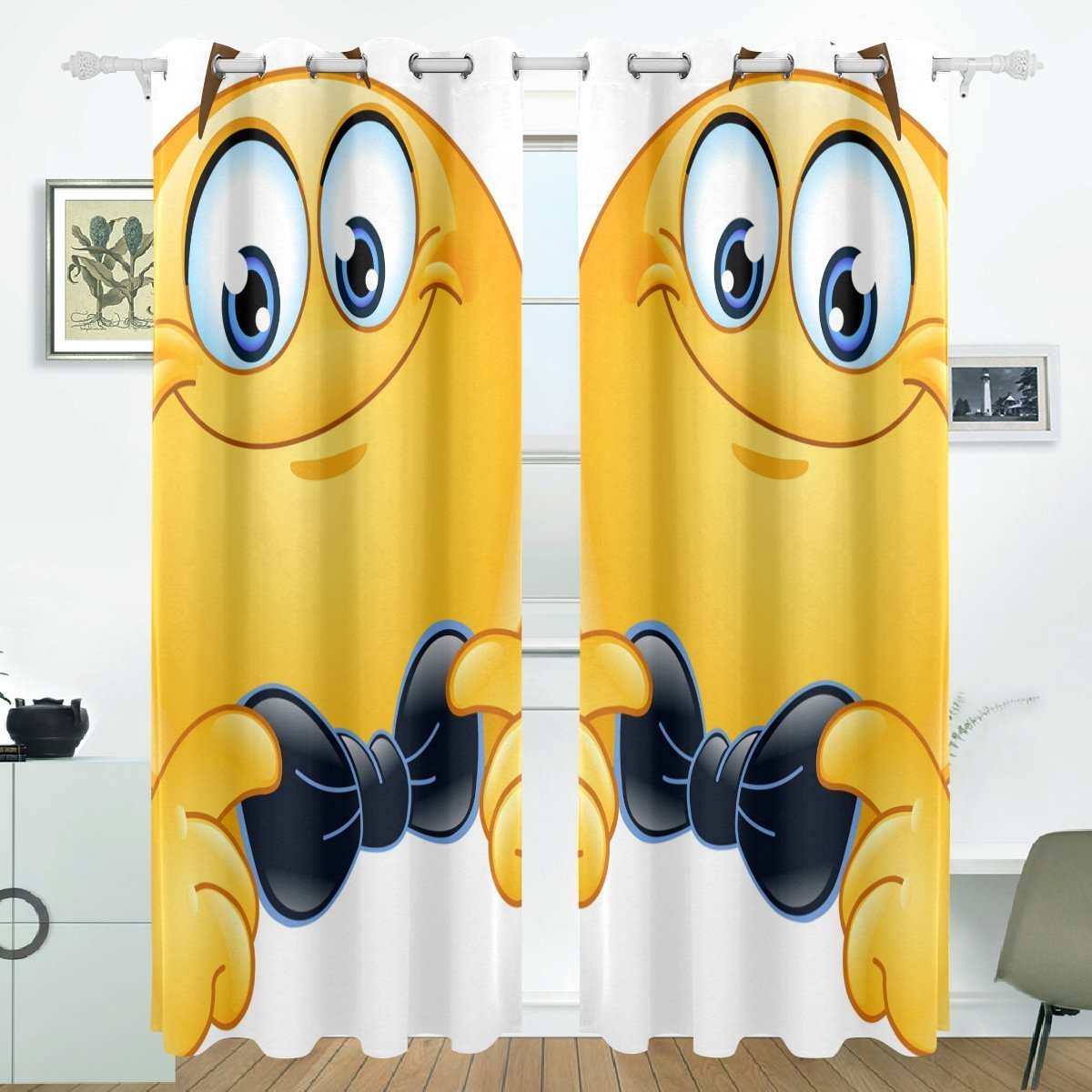 POPCreation Emoji Smiley Emoticon With Bow Tie Window Curtain Blackout