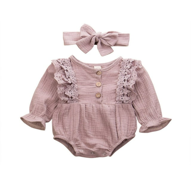 MesaSe Baby Girls Solid Color Long Sleeve Ruffle Romper Autumn Outfit 0-24 Months