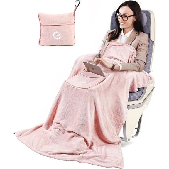 Tirrinia 4-in-1 Travel Blanket Luxurious Premium Micro Fleece Lightweight 40” x 60” Grey