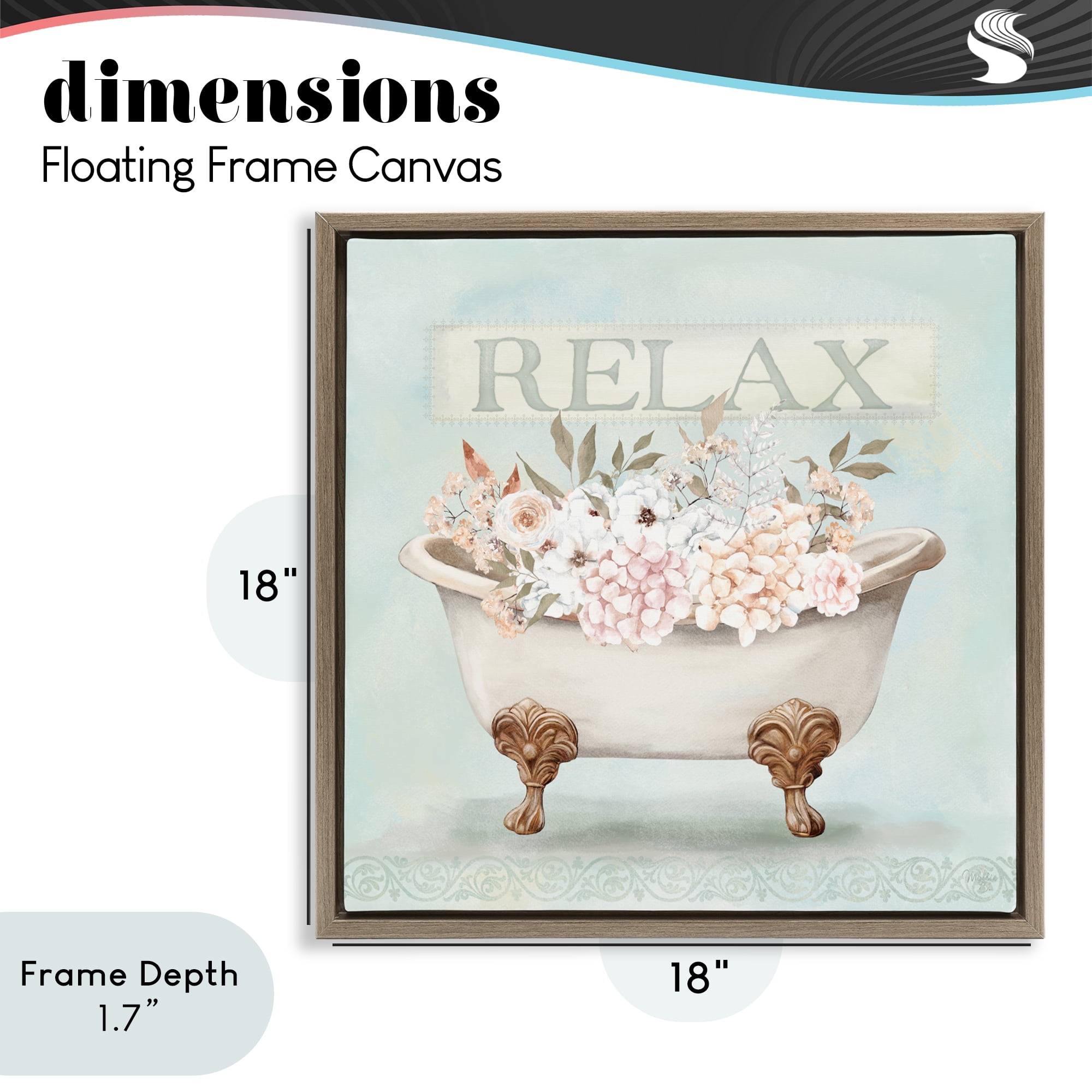 Stupell Industries Relax Floral Tub Brown Framed Floater Canvas Wall Art, design by Mollie B.