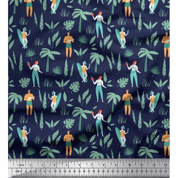 Soimoi Georgette Viscose Fabric Palm Tree,Men & Women Beach Printed Fabric 1 Yard 42 Inch Wide
