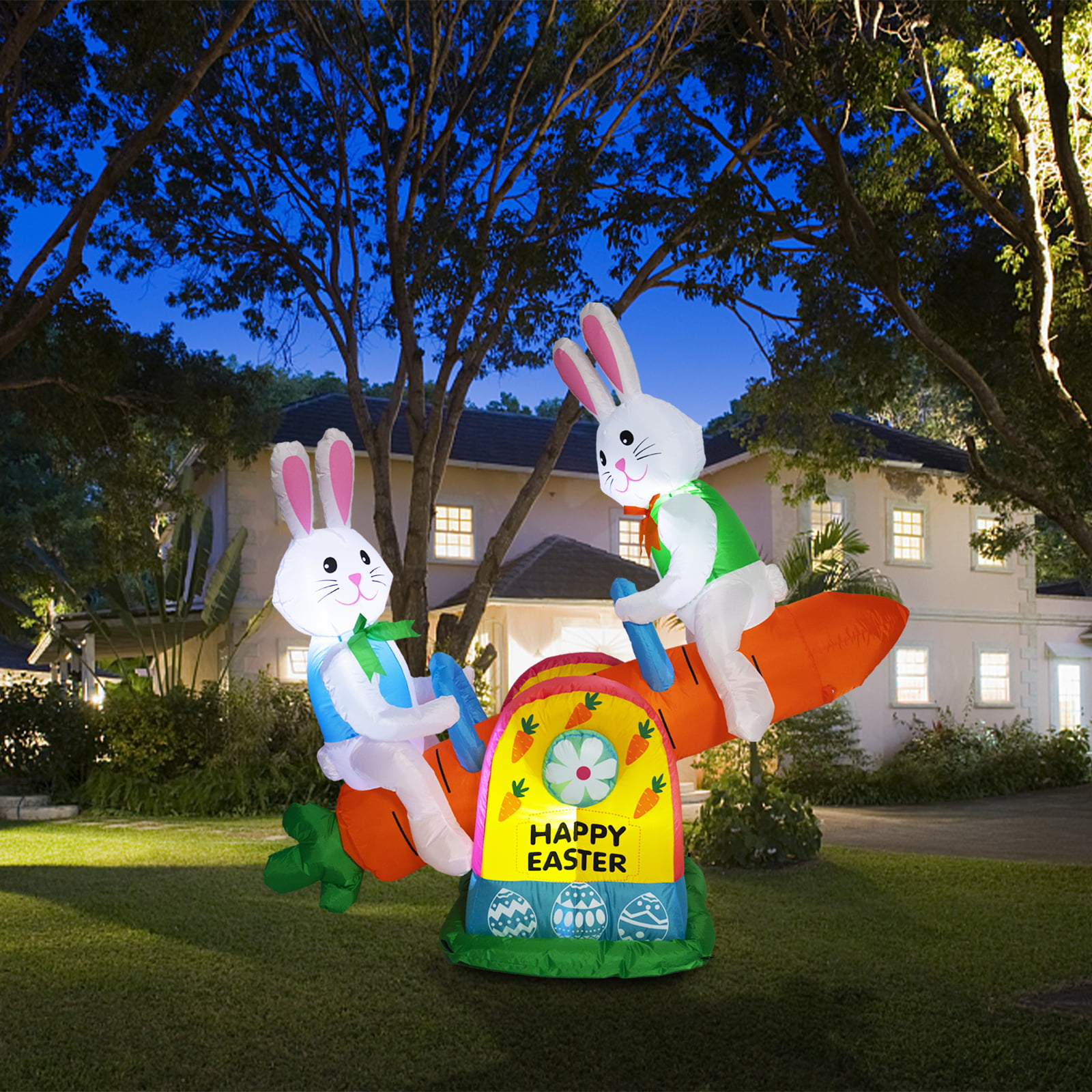 WONDER GARDEN Easter Inflatable Bunny Playing Seesaw 