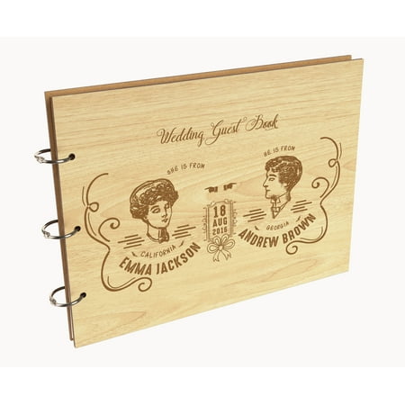 Darling Souvenir Personalized Engraved Laser Cut Wedding Guest Book Wooden Cover Sign-in Book Registry Guestbook Scrapbook-23