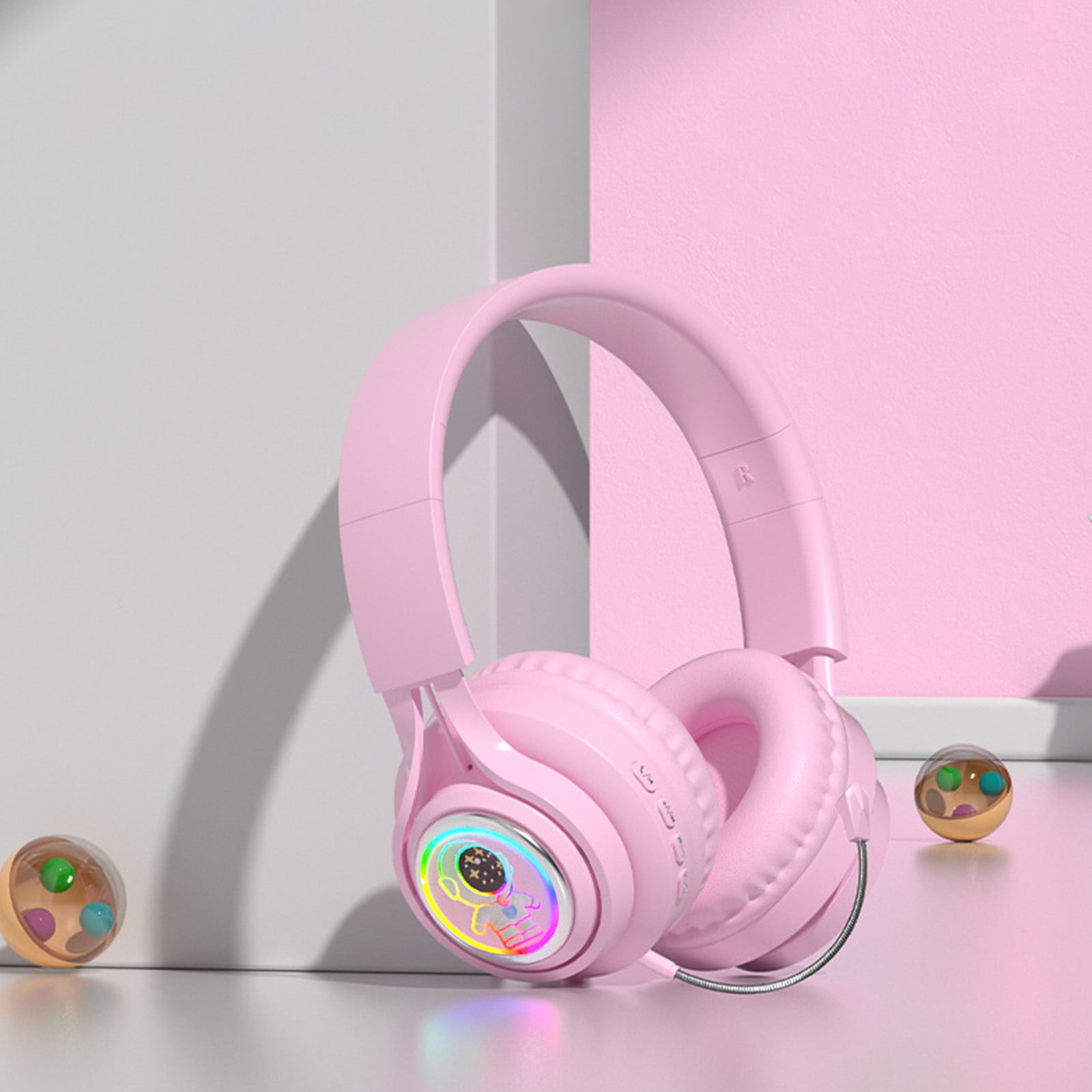 Active Noise Cancelling Headphones, Wireless Over Ear Bluetooth Headphones, 3EQ Modes via Button, 60H Playtime Lightweight Folding Stereo Bass Headset with Mic, for Travel Home(Pink)