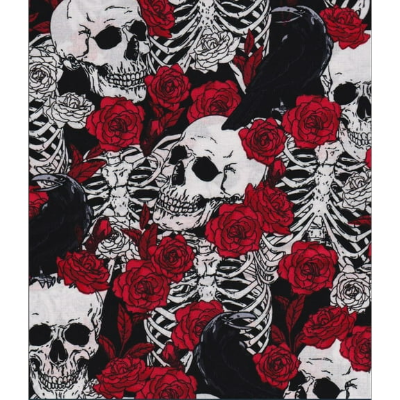 44 x 36 Skeletons and Roses Halloween Fabric Traditions 100% Cotton Fabric