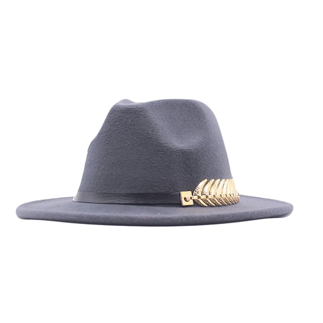 Womens Classic Wide Floppy Panama Hat Belt Buckle Wool Fedora Hat