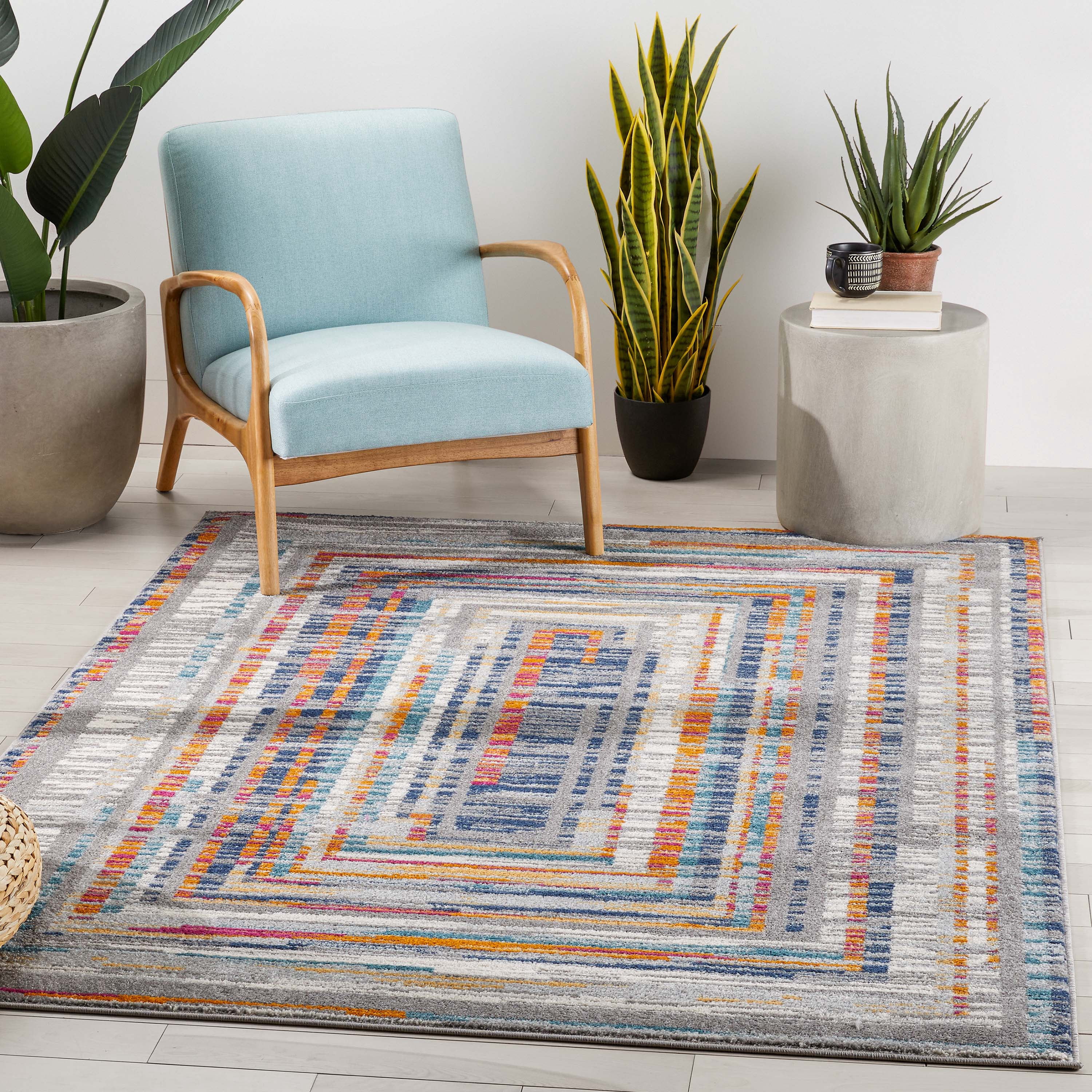Well Woven Merle Light Blue Multicolor Area Rug 7'10